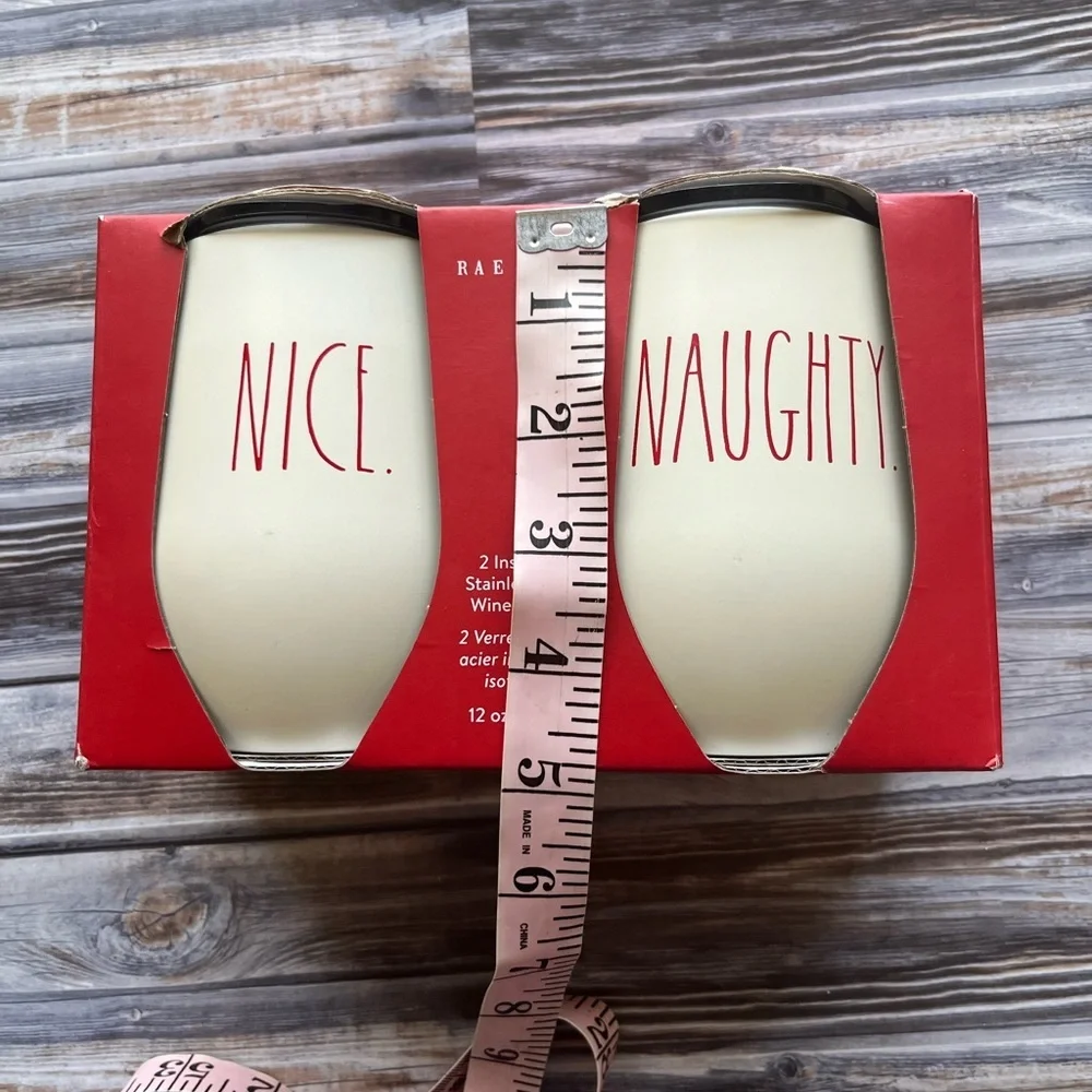 RAE Dunn Naughty Nice insulated wine tumblers with lids
